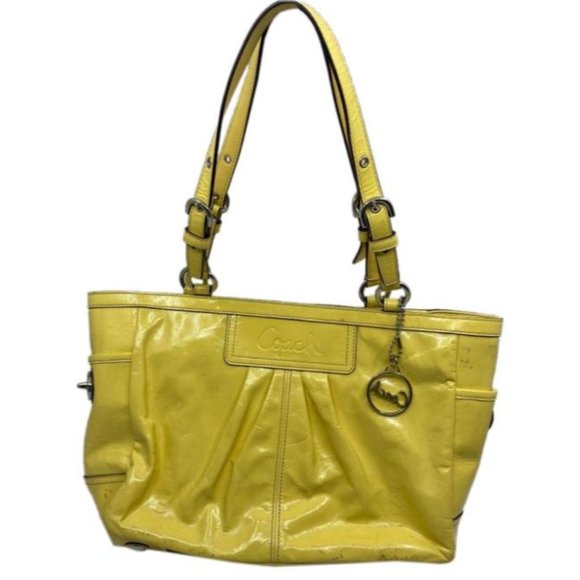COACH Medium Patent Leather Shoulder Bag Yellow - Picture 1 of 13